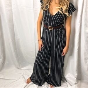Stripped jumpsuit wide leg pants​